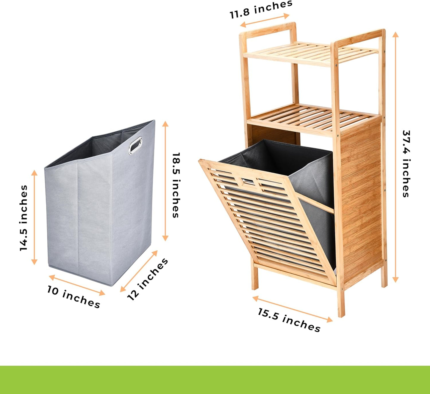 Prosumer’s Choice Bamboo Tilt-Out Laundry Hamper with 2-Tier Storage Shelves – Freestanding Clothes Hamper with Removable Liner, Space-Saving Design for Bathroom or Bedroom – 15.5”L x 11.8”W x 37.4”H - NestledHome