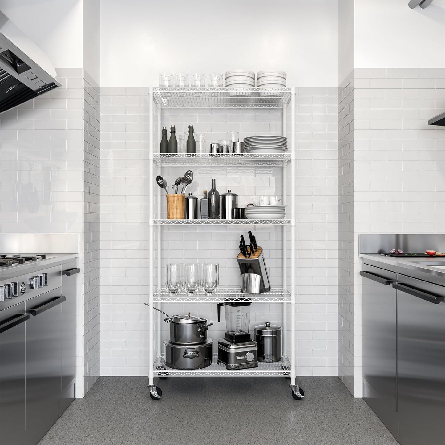 Seville Classics UltraDurable Heavy Duty NSF Solid Steel Wire Rack Storage Unit, Organizer for Garage, Warehouse, Office, Restaurant, Classroom, Kitchen, White, 5-Tier Shelving, 36" W x 14" D - NestledHome