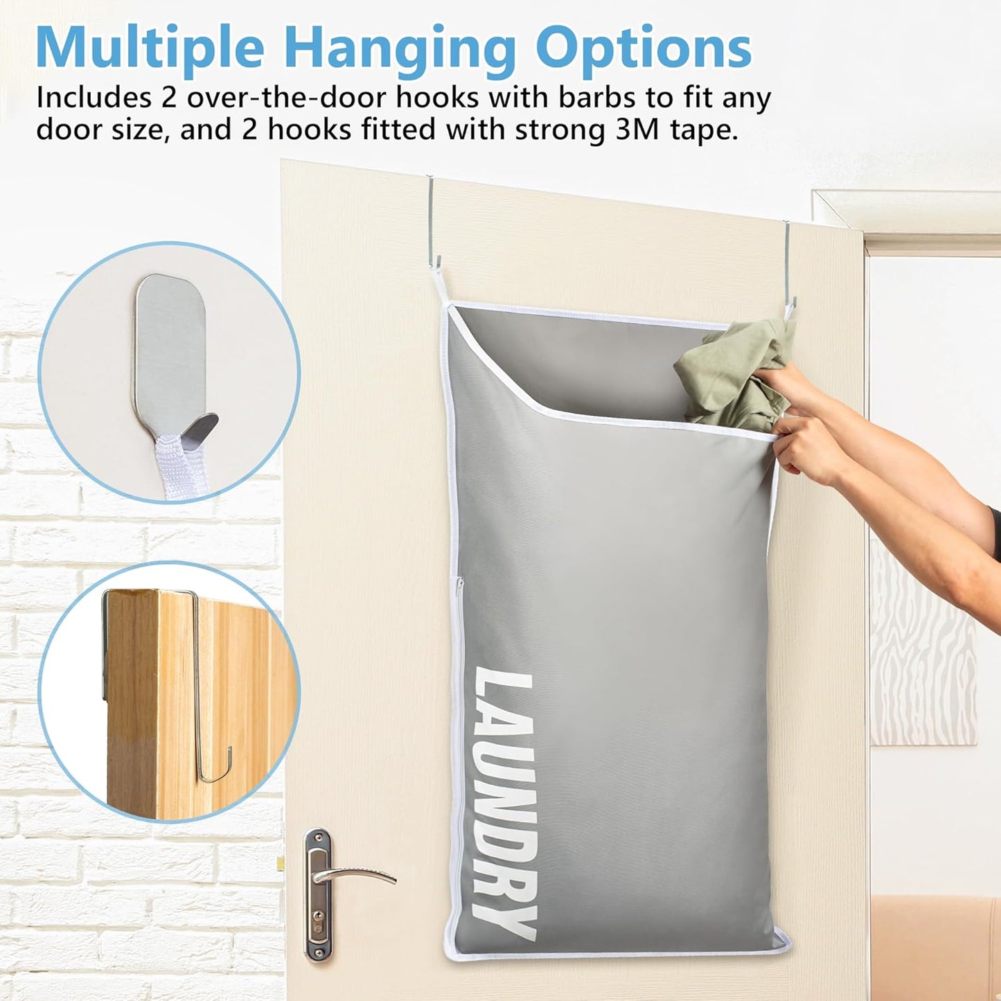 Hanging Laundry Hamper Bag XL 40x22", Space Saving over the Door Storage Bags, Behind the Door Hampers for Dirty Clothes & Wall Mounted Basket for Bathroom, Organizer for Small Room Spaces RV - NestledHome
