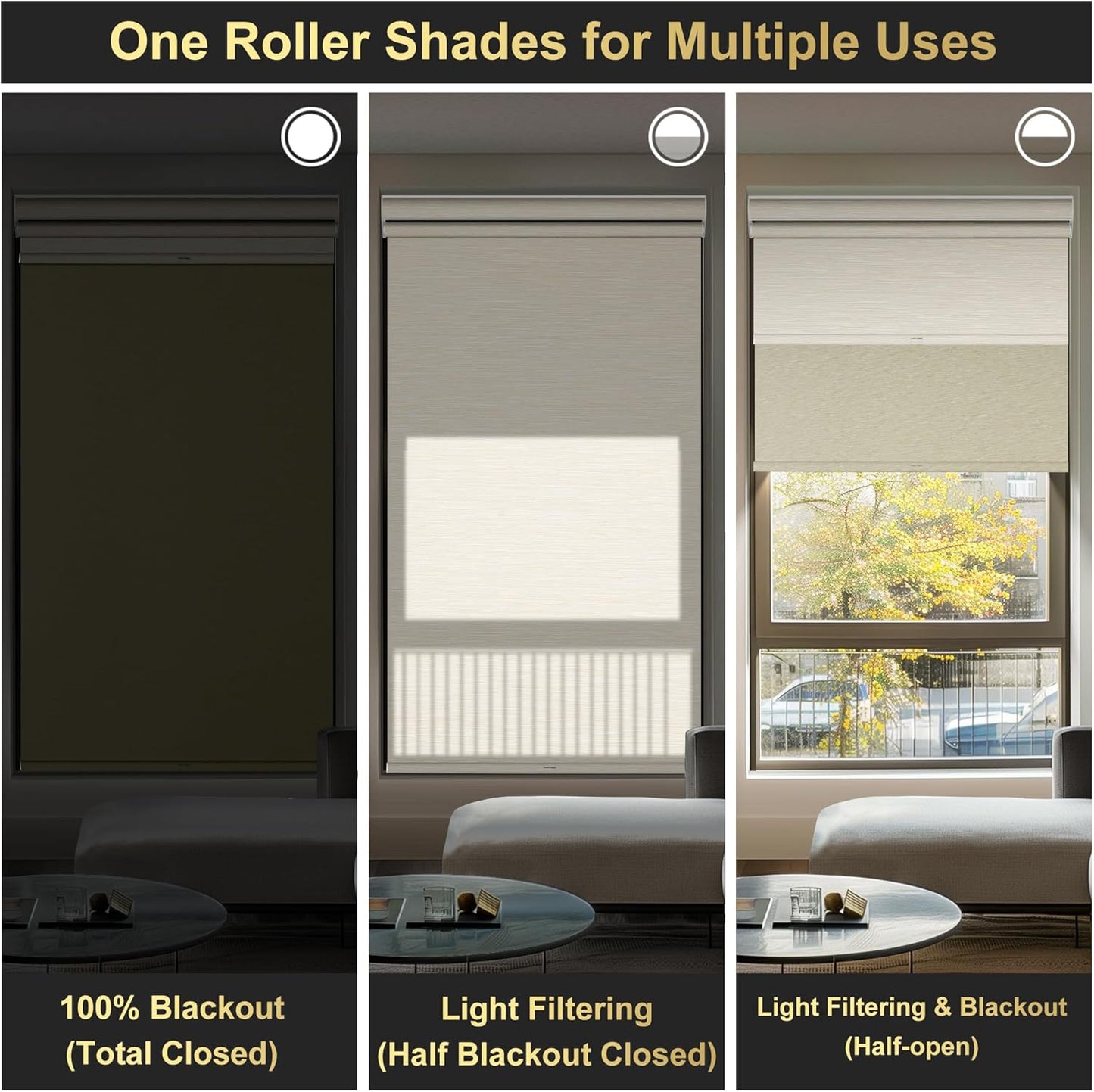 BERISSA Cordless Dual Roller Shades with Cassette Valance, Blackout and Light Filtering, Day and Night Roller Shades for Home Office Door. Striped Jacquard Beige. 43 W x 86" H
