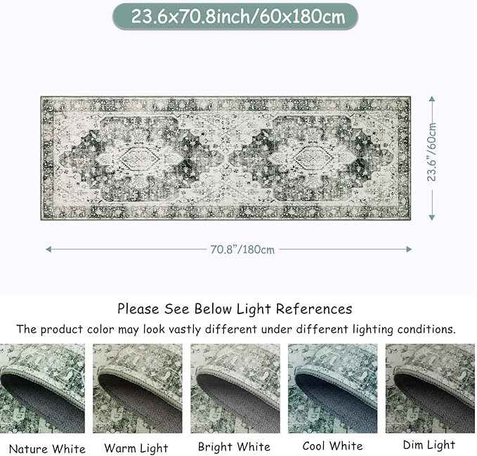 Moynesa Ultra-Thin Washable Runner Rug -2x6 Rug Runners for Hallways Non Slip Stain Resistance, Vintage Non Shedding Indoor Throw Carpet Runner for Bathroom Entry Door Kitchen Laundry Room, Grey