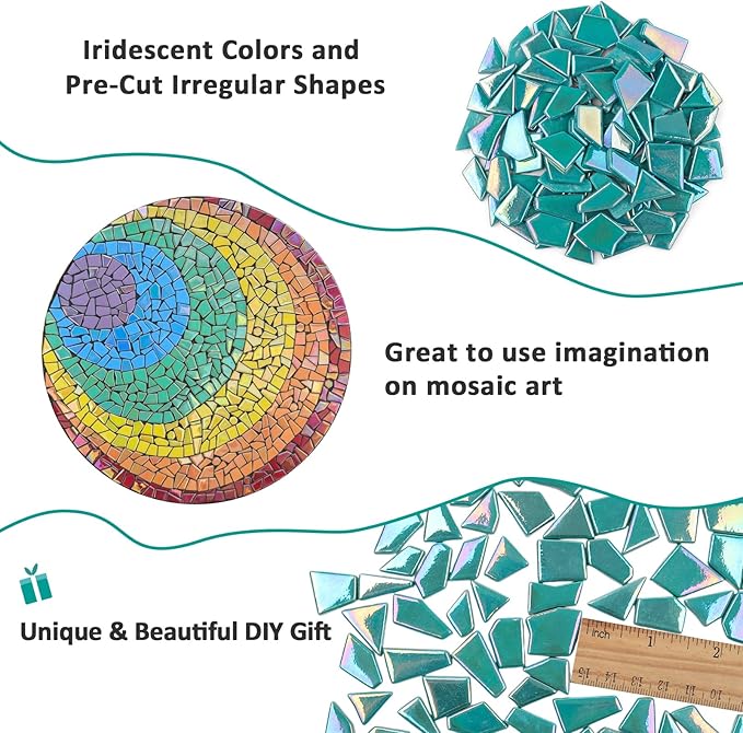 Youway Style Iridescent Teal Glass Mosaic Tiles for Crafs Bulk,200g Broken Stained Glass Pieces for Crafts DIY Mosaic Making Art Decor