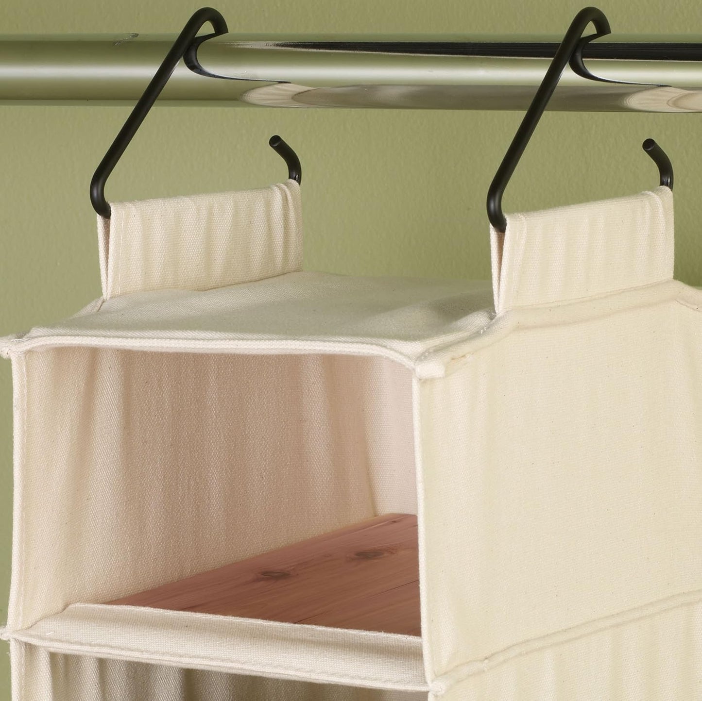 Household Essentials Hanging Shoe Organizer, 10 Wide Cubbies with Cedarline Pockets, Heavy-Duty Cotton Canvas, Removable and Industrial Hooks, Natural - NestledHome