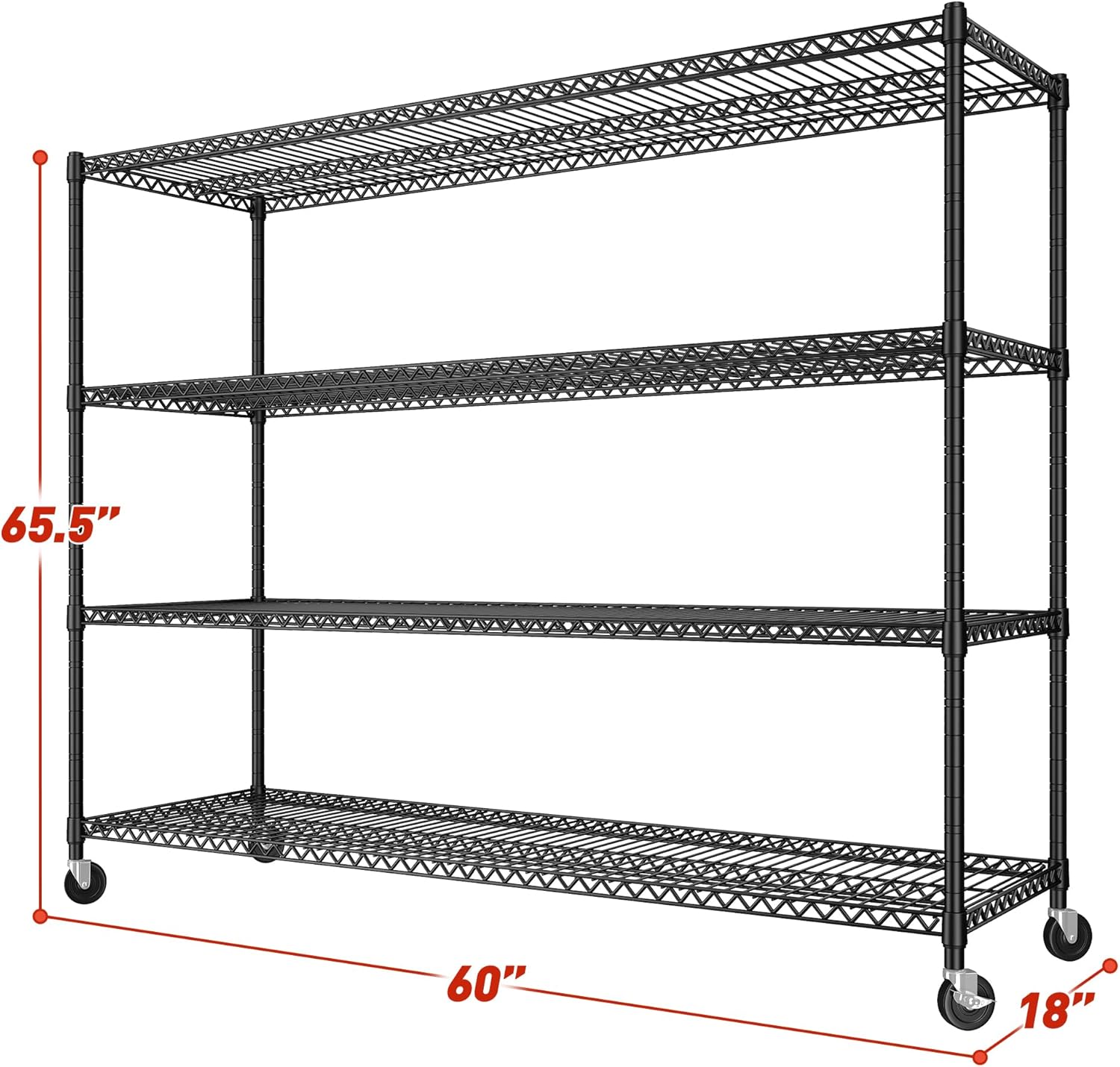 REIBII 60''W Storage Shelves 2399LBS Garage Shelving Heavy Duty with Wheels & Feet, 4 Tier Wire Shelving Adjustable Metal Shelving for Pantry Garage Kitchen Commercial Industrail, 60"W x 18"D x 65.5"H - NestledHome