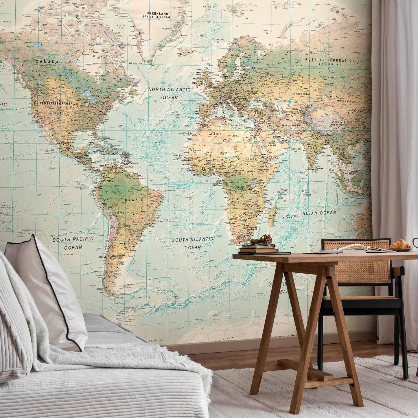 artgeist Premium Wall Mural World Map 98x69 in - XXL Non-Woven Wallpaper Fleece Wall Decor Photo Print Picture Image Design Home Map of The World k-A-0091-a-d