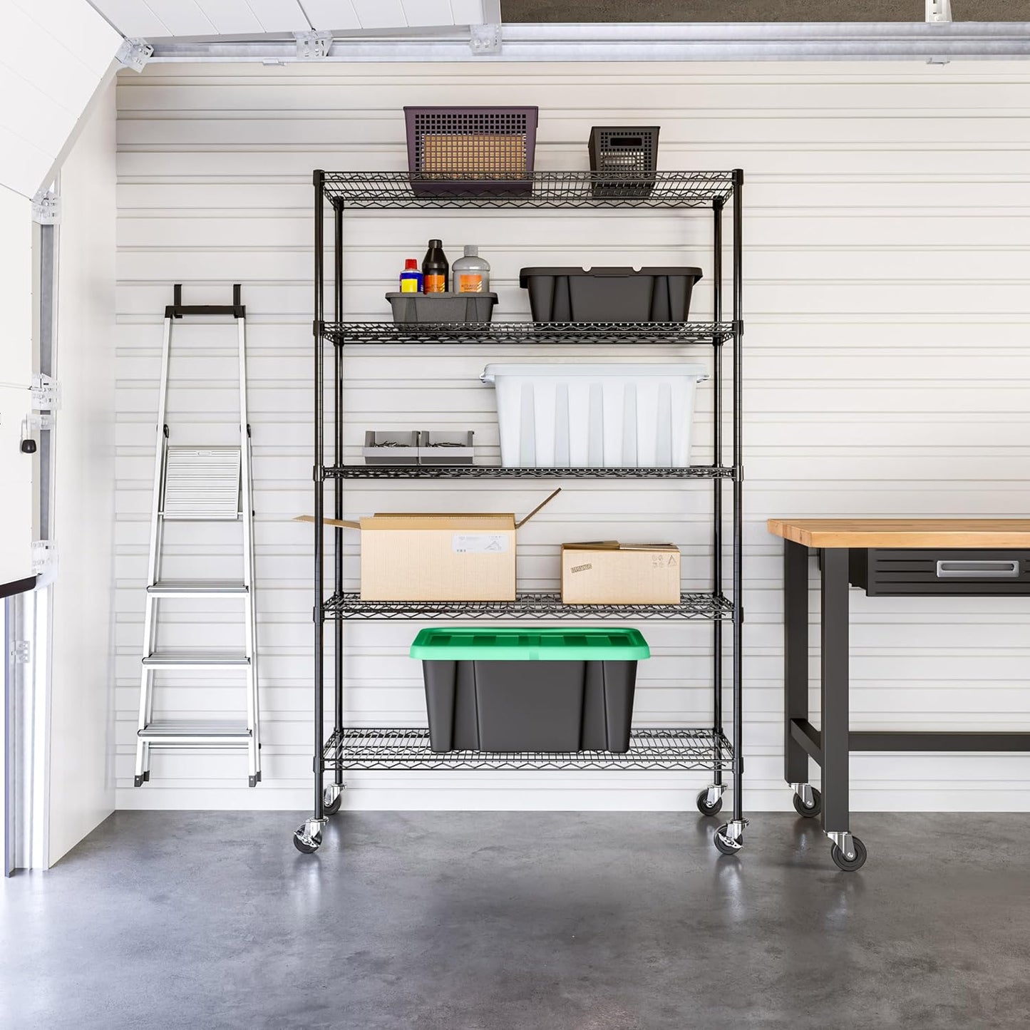 Seville Classics UltraDurable Heavy Duty NSF Solid Steel Wire Rack Storage Unit, Organizer for Garage, Warehouse, Office, Restaurant, Classroom, Kitchen, Black, 5-Tier Shelving, 48" W x 18" D - NestledHome