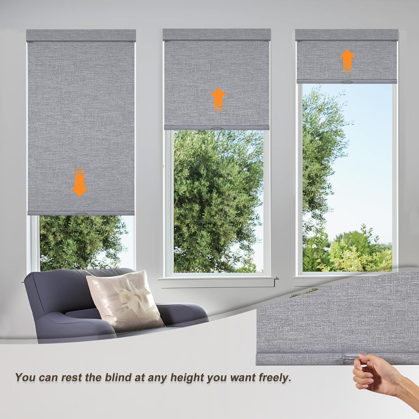 Persilux Blackout Roller Shades for Indoor Windows with Upgraded Cassette, Cordless Shades Window Blinds Pull Down for Doors, Easy to Install for Office/Living Room/Bedroom, Grey(50.5" W x 56" H)