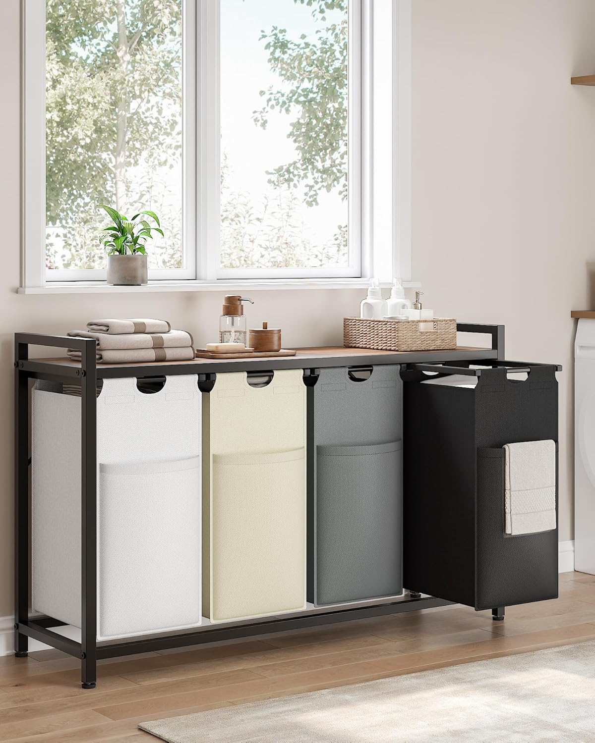 Lulive Laundry Hamper with Shelf, Laundry Basket 4 Section, Laundry Sorter Organizer with Pull-Out Removable Large 4 Color Bags & Large Top Shelf for Laundry Room, Bathroom and Dorm, 4 x 18 Gal (272L) - NestledHome