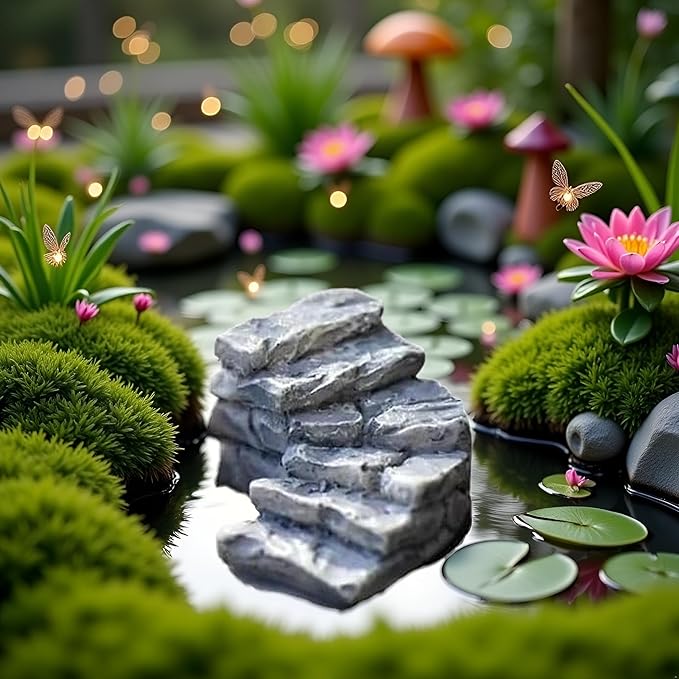 Curved Stone Steps Miniature Fairy Garden Accessories,Miniature Pond Lawn Garden Ornament Figurines, Micro Landscape Ornaments for Gardens DIY Kit Statues，Gardens Sculptures and Statues