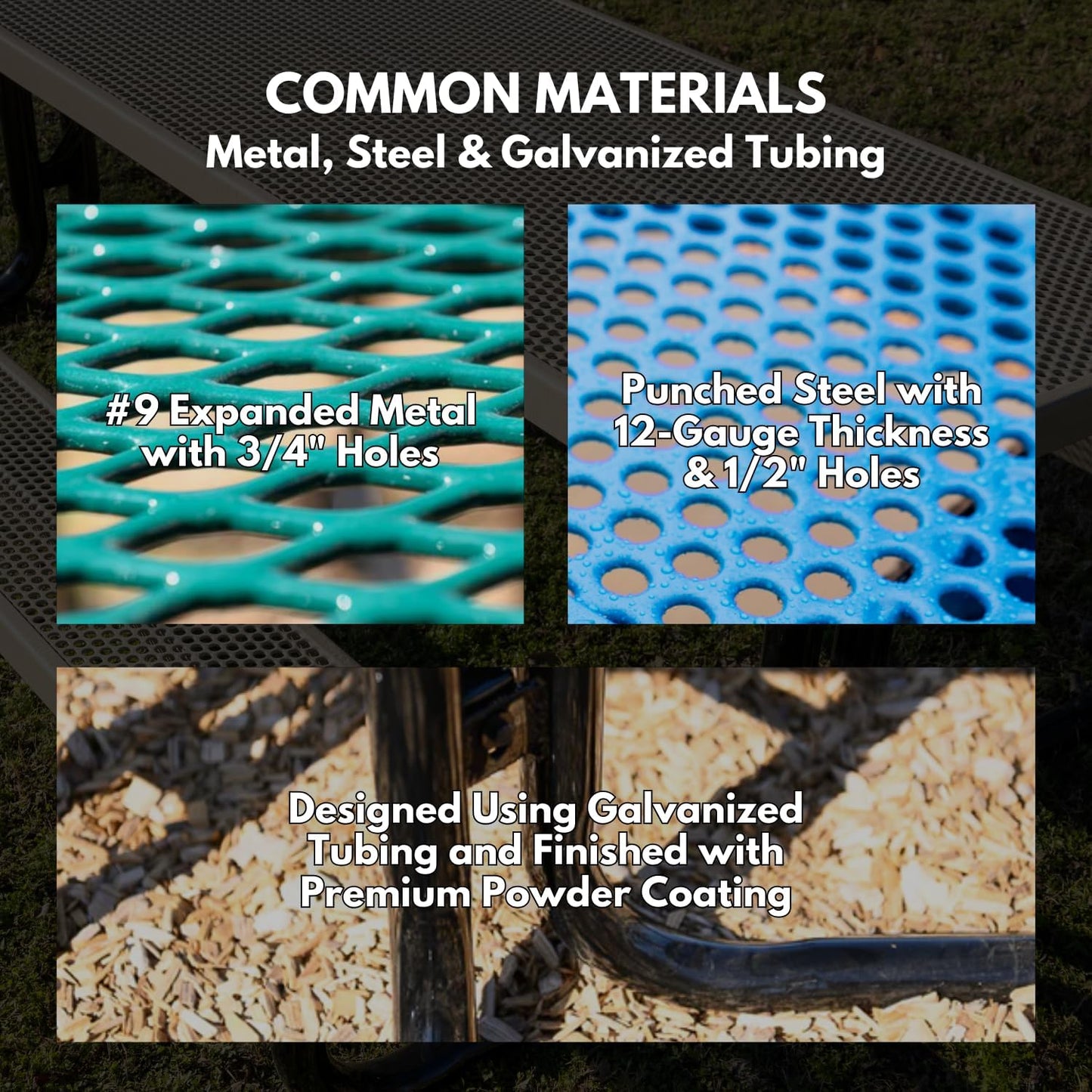 Heavy-Duty Portable Outdoor Kids Table with Umbrella Hole, Punched Steel Kids Picnic Table, Commercial-Grade, Made in America (46 in, Round, Childrens, Textured Copper)