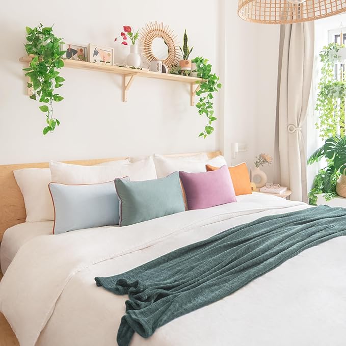 MONDAY MOOSE Decorative Throw Pillow Covers Cushion Cases, Set of 4 Soft Velvet Modern Double-Sided Designs, Mix and Match for Home Decor, Pillow Inserts Not Included (12x20 inch, Purple/Teal)