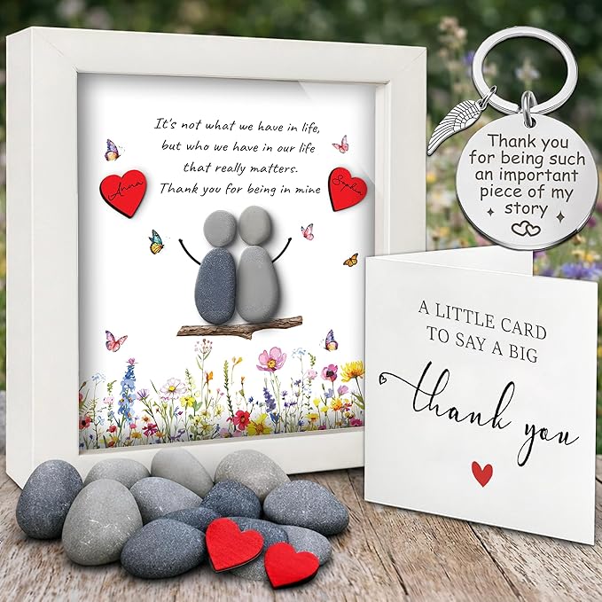 Bestfriend Gifts for Women, Pebble Art Bestie Frame Wall Art, Thank You Soul Sister Keychain, Appreciation Birthday Friendship Gifts for Sisters, BFF, Besties, Friends, Valentines Day Decor S93-47