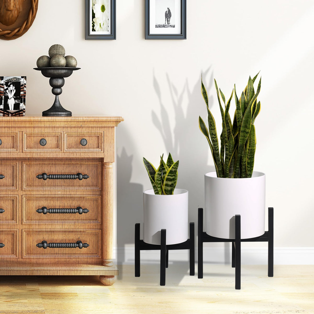 12 inch & 10 inch Plant Pot with Stands Set of 2 with Drainage Plug (2 Count)