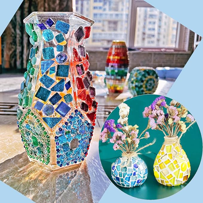 LITMIND Assorted Colors Irregular Crystal Mosaic Tiles, 9oz Value Pack - Perfect for Art Crafts, Mosaic Making Projects, Home Decor, and More