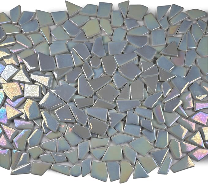 Irregular Glass Mosaic Tiles Bulk 500g Glossy and Iridescent Mosaic Glass Tiles for DIY Projects and Arts and Crafts Solid Colors and Mixes (Iridescent Ivory)