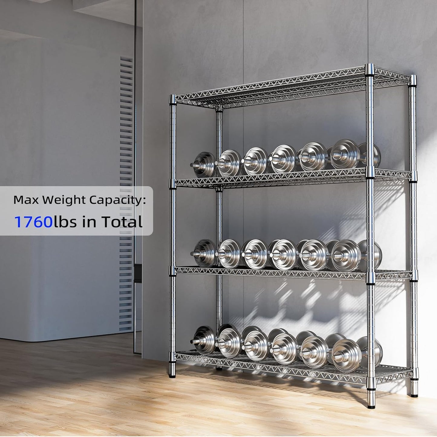 1760 LBs 4 Tier Storage Rack Metal Wire Shelving Unit, Storage Standing Shelf Organizer for Laundry Bathroom Kitchen Pantry Garage Utility Room, Chrome 17.7" D x 59.1" W x 70.4" H - NestledHome