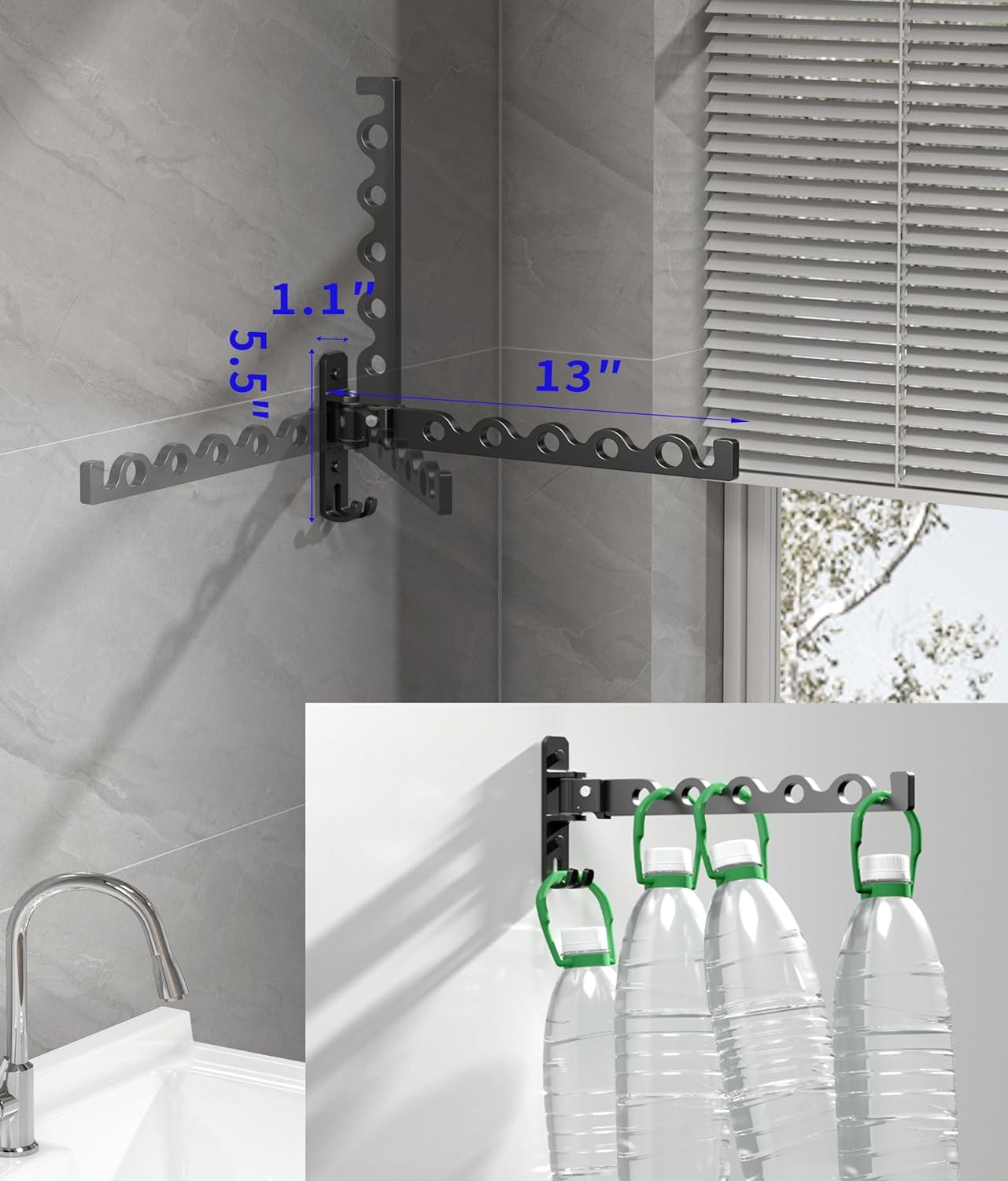 Dr.DJ Wall Hanger for Clothes, Coat Hanger Wall Mounted Silver Retractable Clothes Drying Organizer Rack Garment Hooks Aluminium Folding Indoor Space Save (2 Racks) Silver - NestledHome