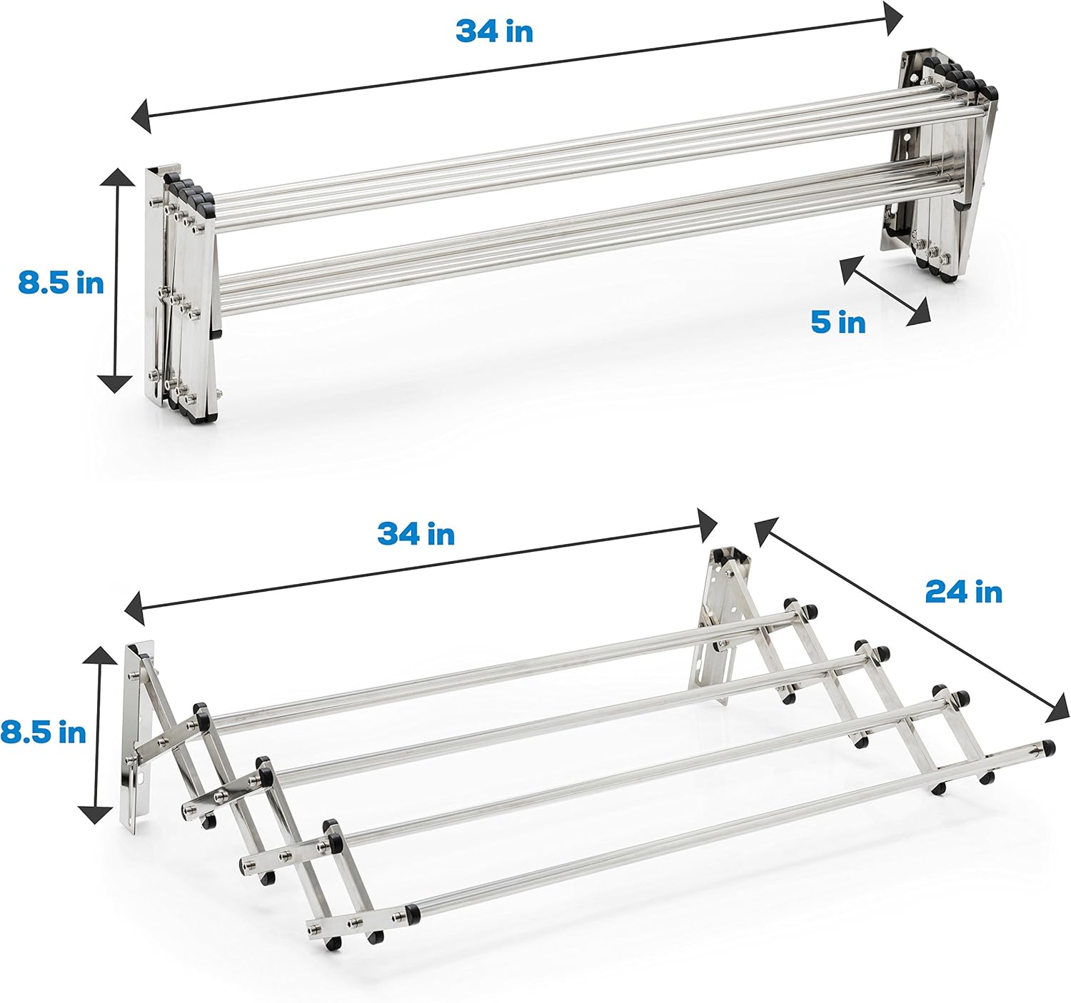 AERO W Racks Stainless Steel Wall Mounted Collapsible Laundry Clothes Drying Rack 60 Pound Capacity 22.5 Linear Ft - NestledHome