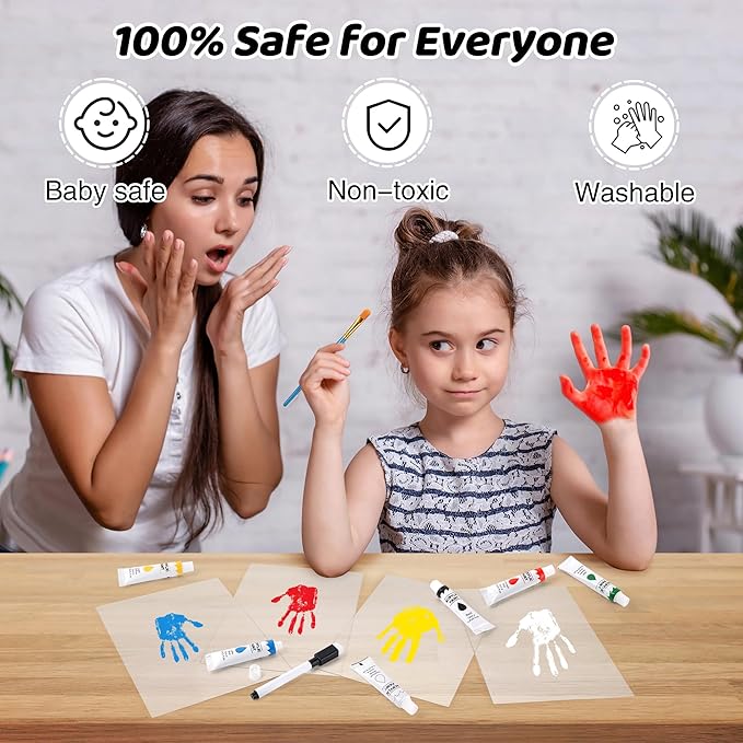 Family Handprint Kit, DIY Craft Keepsake Wooden Frame, Personalized Hand Print Ornament, Family Gifts for New Parents, Grandma and Grandpa, Mother's Day Father's Day, 6 Safe & Non-Toxic Paint