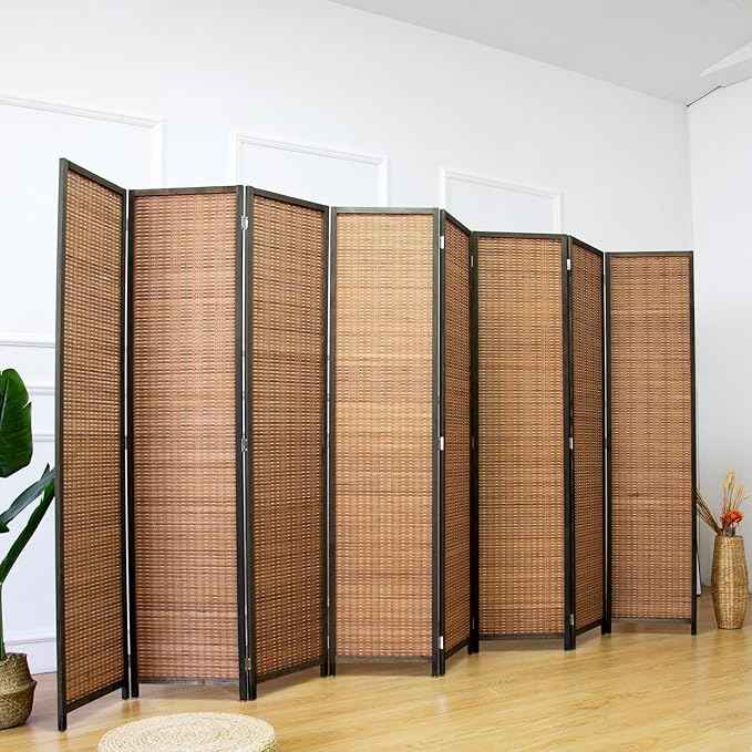 8 Panel Bamboo Room Divider and Folding Panel Screen,Bamboo Panel Divider for Room Separation,Brown,67" H x 122.8" W