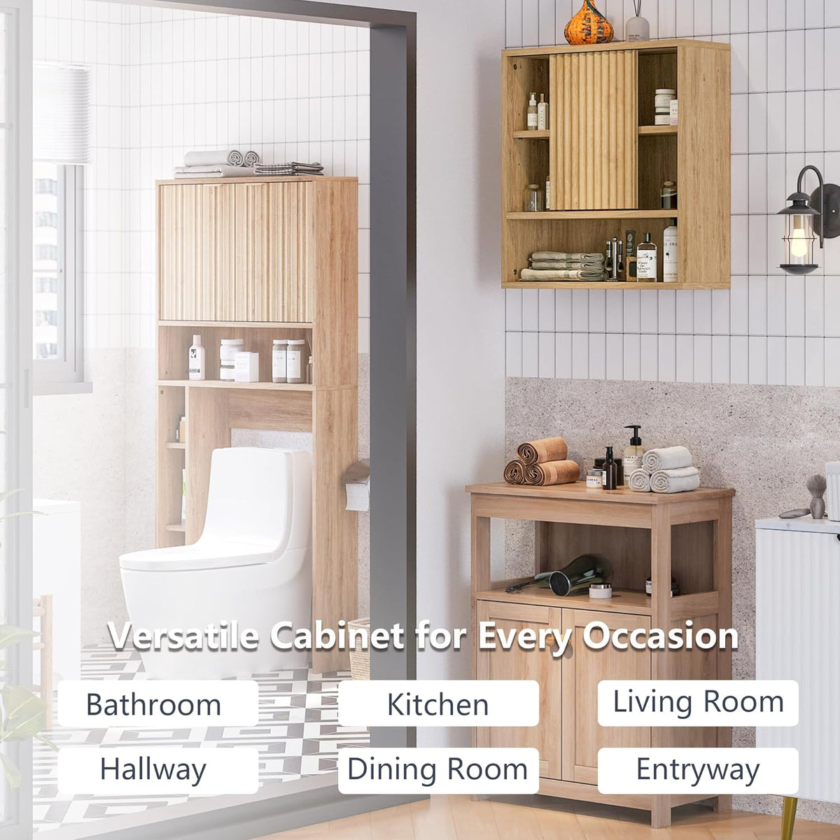 Bathroom Wall Cabinet Above Toilet Storage，Wall Mounted Storage with Adjustable Shelves, Space-Saving Modern Design for Bathroom & Laundry Room, Kitchen, Dining Room, Living Room - NestledHome