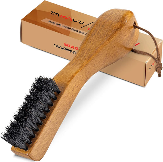 TAKAVU Stain Brush, Laundry Brush for Stain Removal, Natural Black Boar Bristle Cleaning Brush with Ergonomic Handle, Suitable for Delicate Fabrics Without Damage, Perfect Laundry, Shoes, Boots, Home - NestledHome