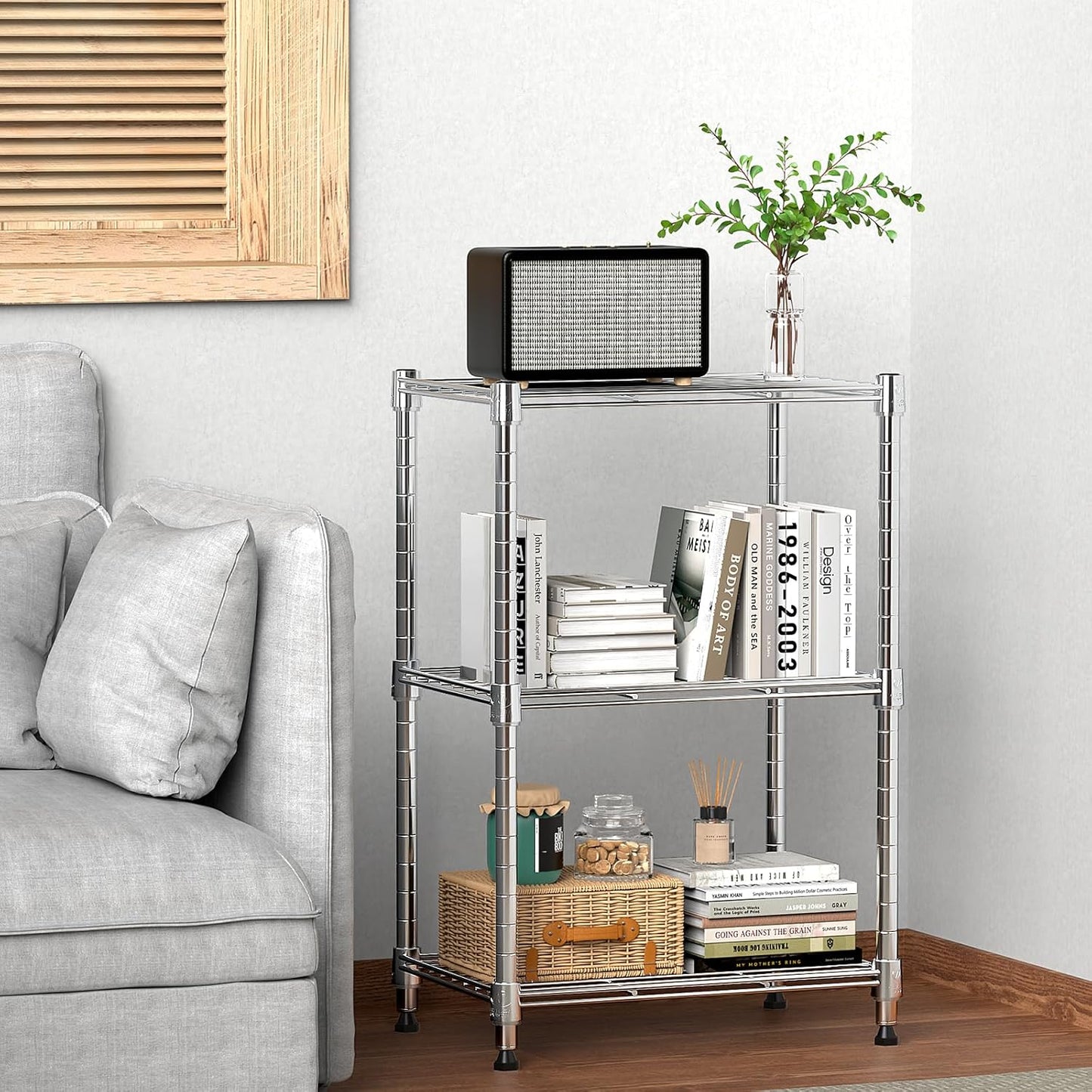 450 lbs Wire Storage Shelving 3-Tier Utility Shelving Unit Steel Organizer Wire Rack for Home,Kitchen,Office,Chrome(11.8" D x 17.7" W x 26.4" H) - NestledHome