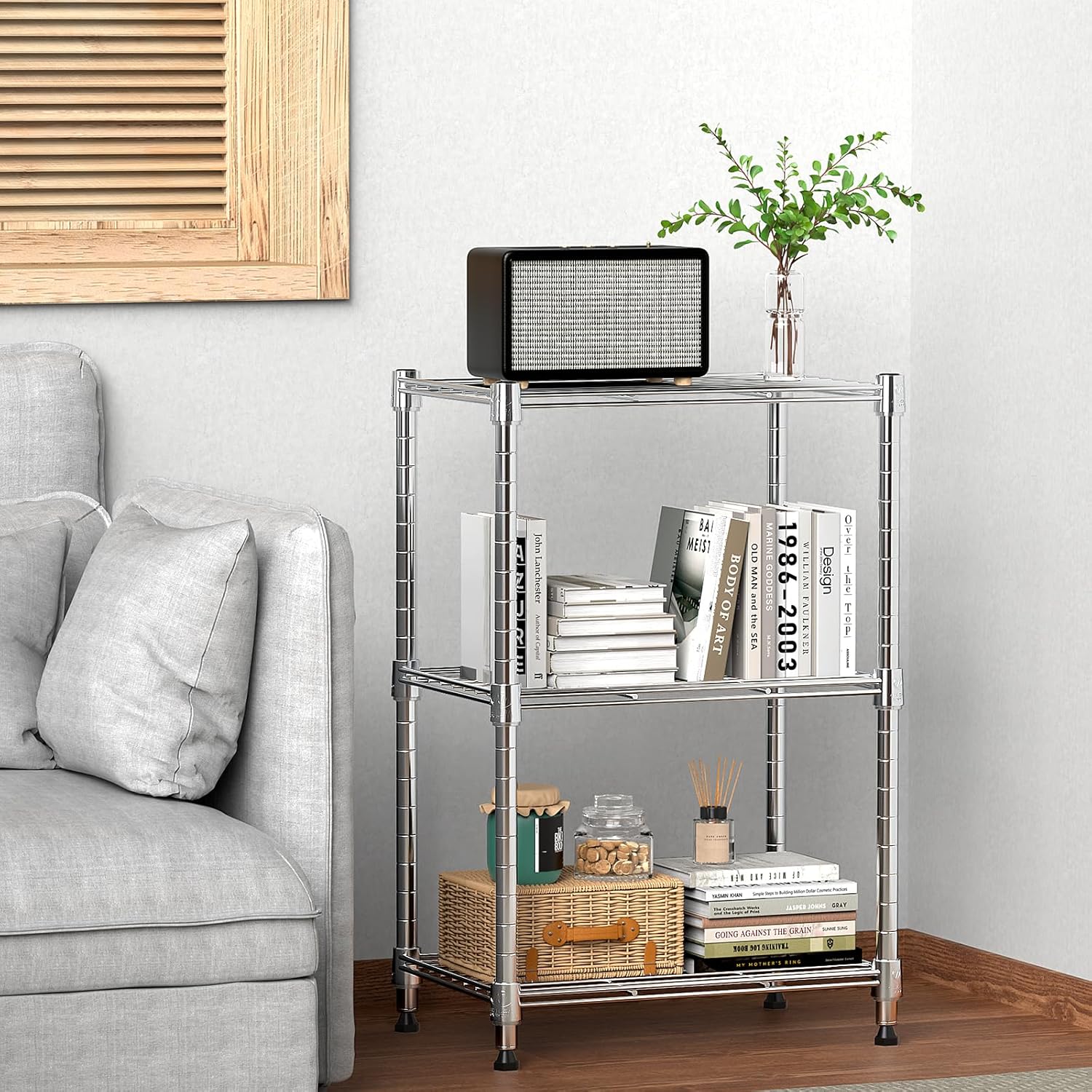 450 lbs Wire Storage Shelving 3-Tier Utility Shelving Unit Steel Organizer Wire Rack for Home,Kitchen,Office,Chrome(11.8" D x 17.7" W x 26.4" H) - NestledHome