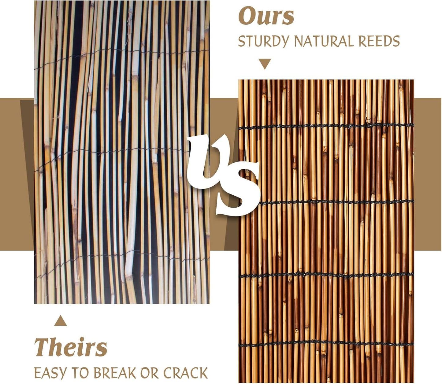Natural Reed Fencing Rolls,2PACK 4.6FT X 16.4FT Reed Screen Curtain Fence Covering Privacy Bamboo for Outdoor Backyard Patio（Brown）