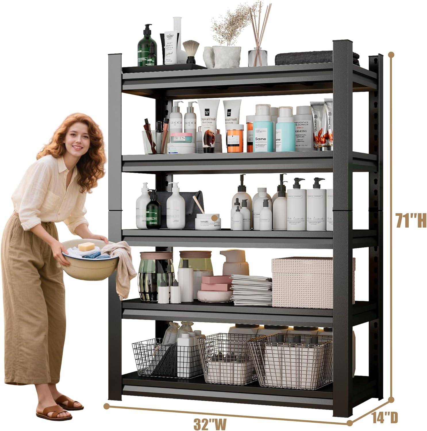 Over Washer Storage,5Tier Expandable Washer and Dryer Rack, Laundry Room Storage Over Toilet Washing Machine and Dryer Storage Rack Bathroom Organization, Hold 500 lb, Black - NestledHome