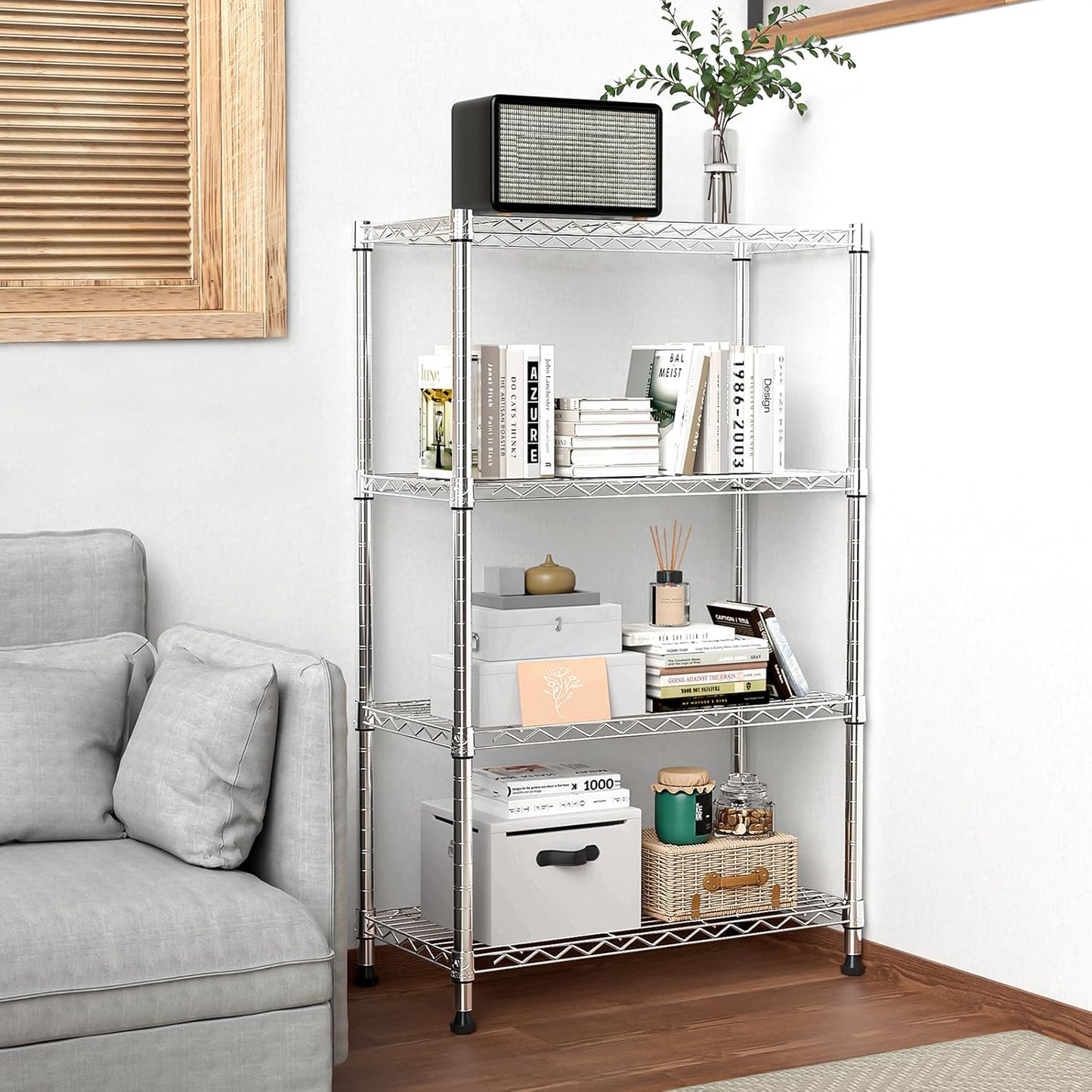 1000 lbs Storage Shelving 4-Tier Utility Shelving Unit Steel Organizer Wire Rack for Home,Kitchen,Office,Chrome (13.7" D x 23.6" W x 53.4" H) - NestledHome