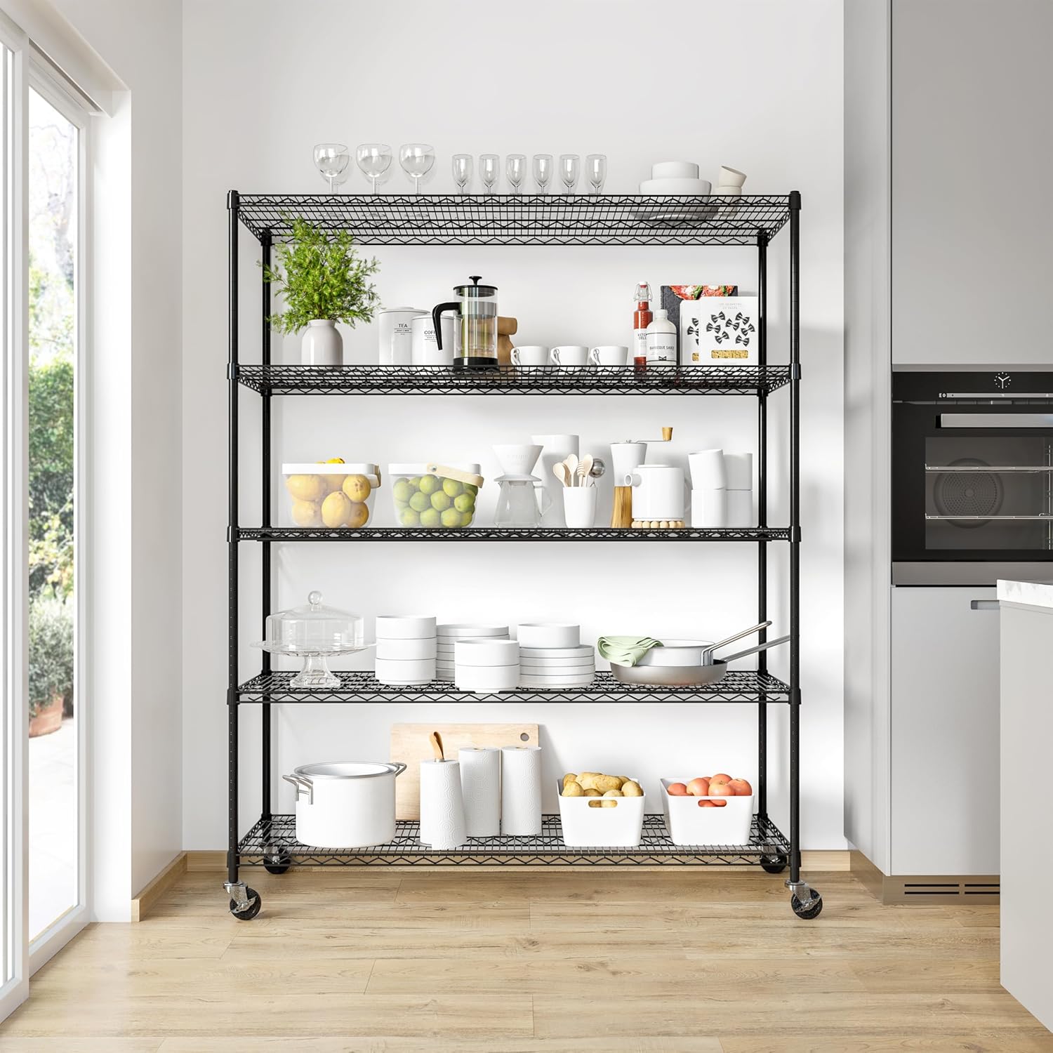 Seville Classics UltraDurable Heavy Duty NSF Solid Steel Wire Rack Storage Unit, Organizer for Garage, Warehouse, Office, Restaurant, Classroom, Kitchen, Black, 5-Tier Shelving, 60" W x 24" D - NestledHome