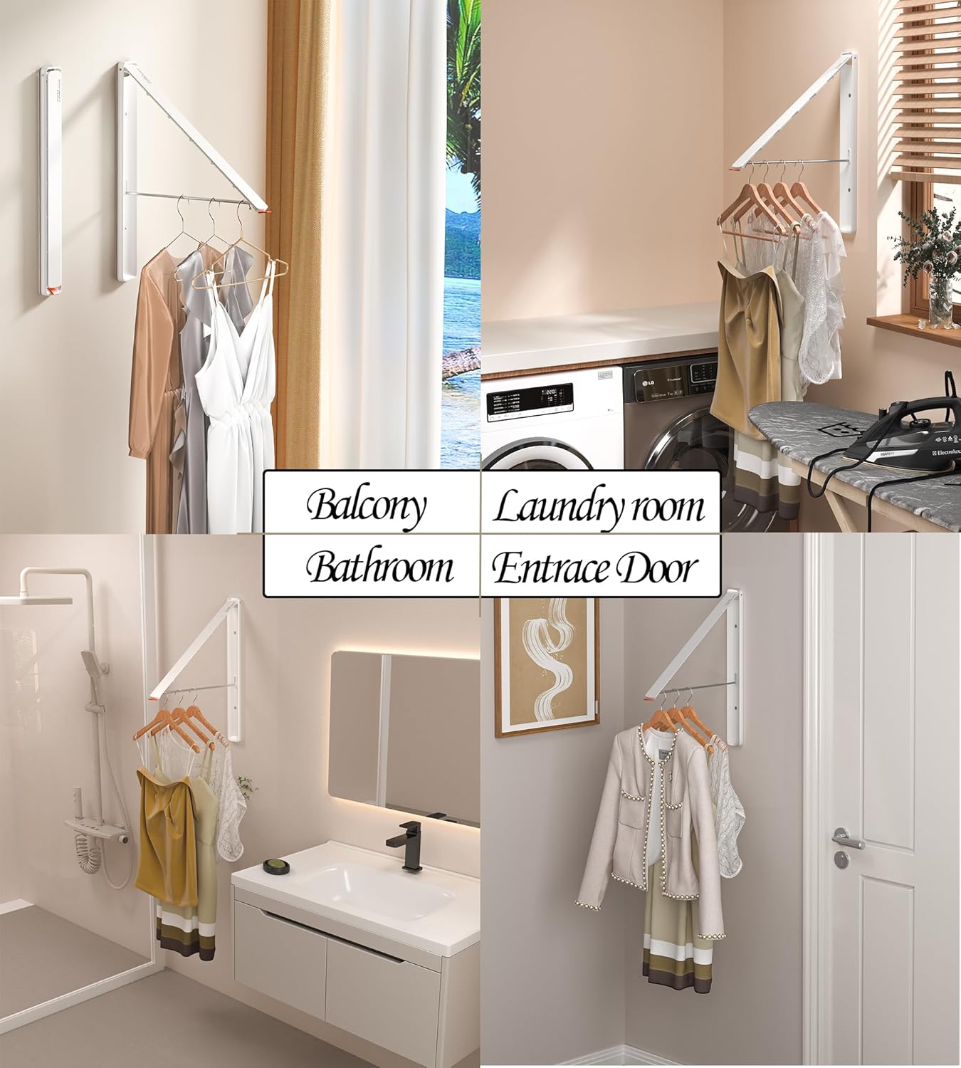 Dr.DJ Clothes Drying Rack Wall Mounted, Retractable & Foldable Clothes Hanger for Laundry Room Organization and Storage, Clothes Hanger Rack for Dorm, Closet, Balcony, Laundry Room(1P, Metal, White) - NestledHome