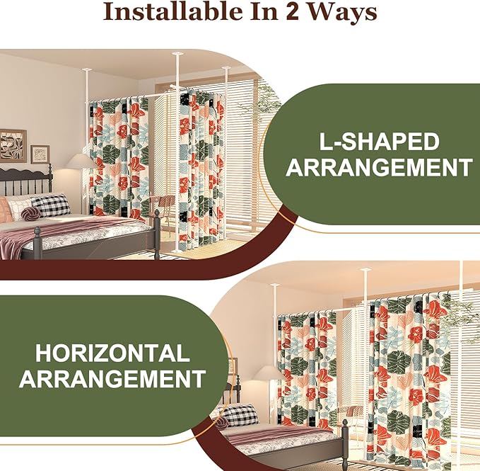 Goovilla Room Divider for Room Separation, Tension Curtain Rods No Drilling, 4-10ft(H) 28-114inch(W) Adjustable Temporary Privacy Wall Divider, Heavy Duty Freestanding Space Partition Separator, White