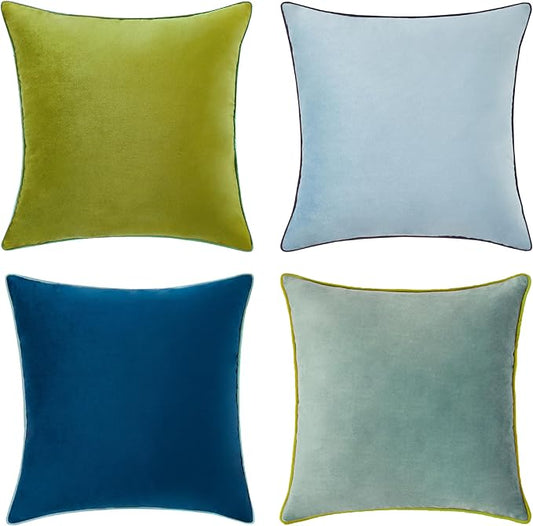 MONDAY MOOSE Decorative Throw Pillow Covers Cushion Cases, Set of 4 Soft Velvet Modern Double-Sided Designs, Mix and Match for Home Decor, Pillow Inserts Not Included (24x24 inch, Green/Blue)