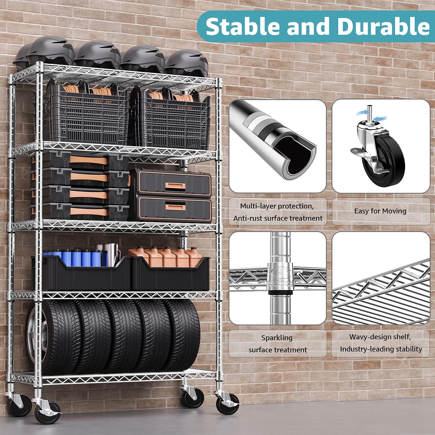 5-Shelf Storage Shelves,Wire Shelving Heavy Duty Metal Storage Shelving Unit Adjustable Garage Shelving Rack Pantry Kitchen (Chrome, 5 Tier,17.7" D x 47.2" W x 76.7" H) - NestledHome