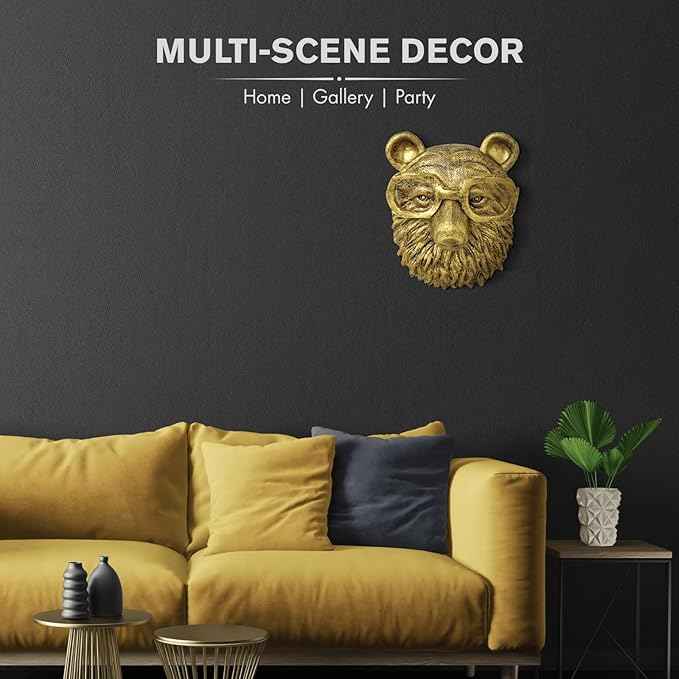 montresor Animal Head Wall Art Sculpture Gold Bear Vintage 3D Wall Decor Art for Whimsigoth Home Wall Decor Lightweight Material Accent Wall Hanging Room Decor for Maximalist Decor (Bear)