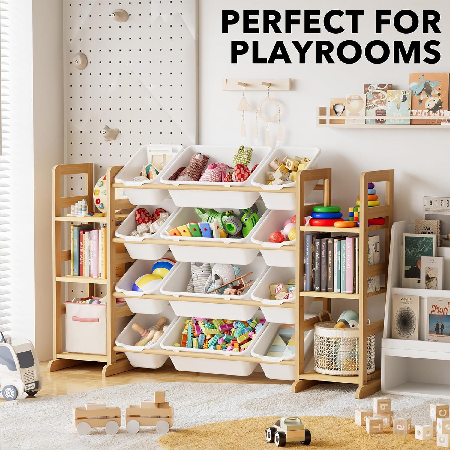 SpaceAid Toy Storage Organizer with 6 Shelves and 12 Bins, Toy Organizers Storage Bookshelf, Kids Bin Shelf Toys Box Bookcase for Bedroom Playroom Organization Room Decor, White - NestledHome