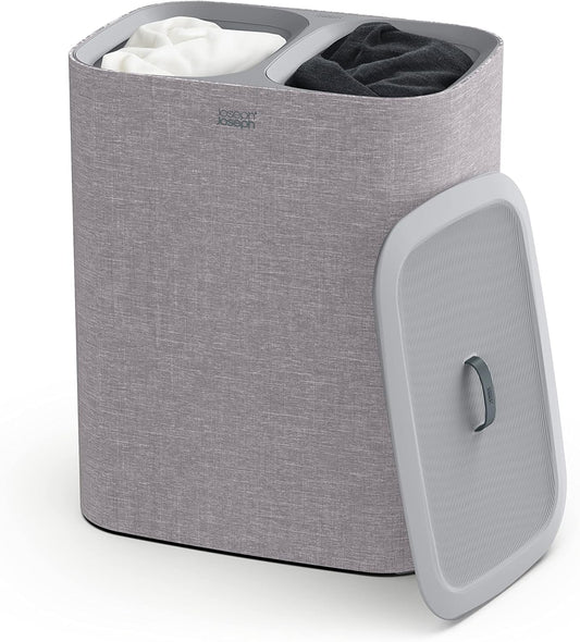 Joseph Joseph Tota 90 liter/23.8 gallon Laundry Hamper Separation Basket with lid, 2 Removable Washing Bags with Handles - Gray - NestledHome