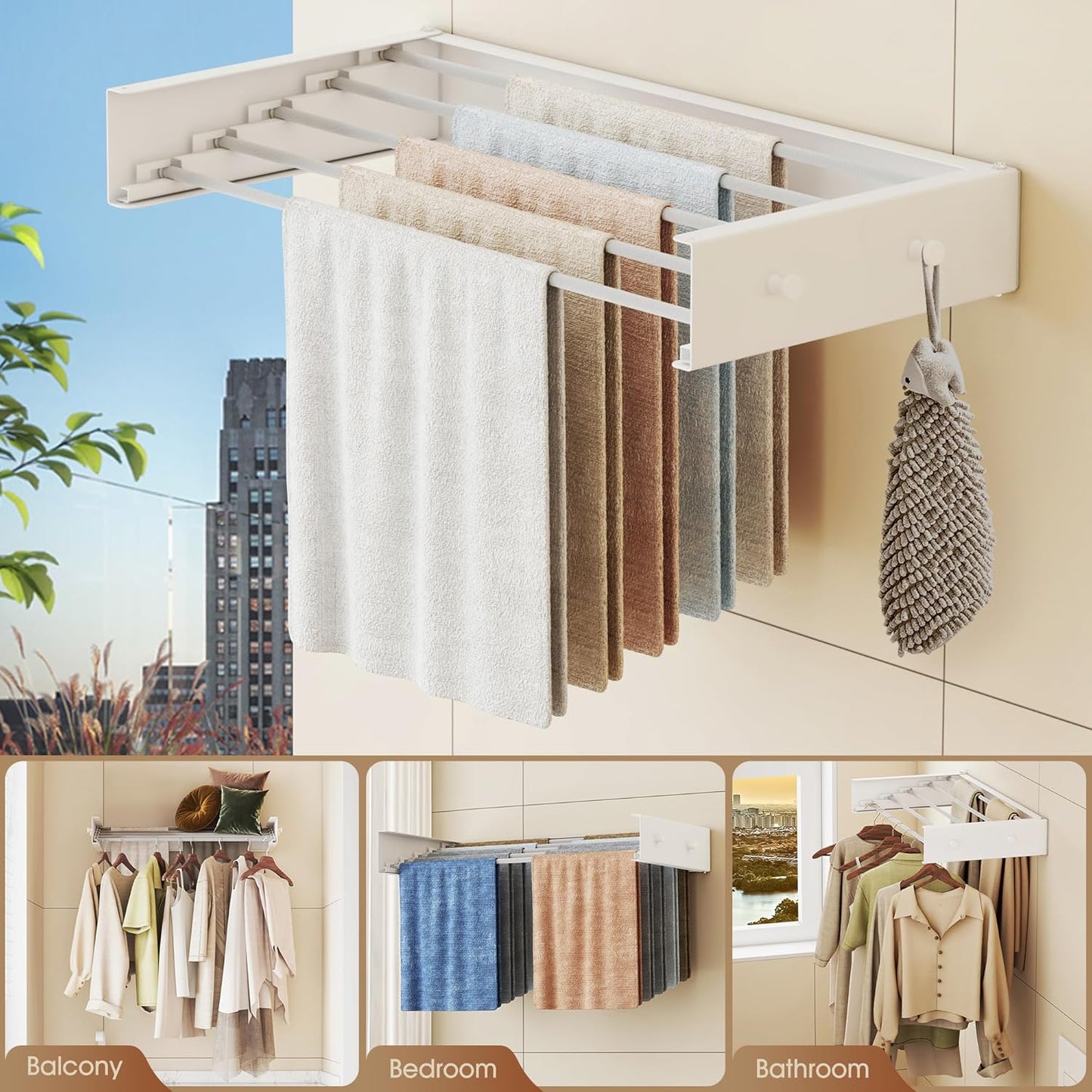 Upgrade Wall Mounted Clothes Drying Rack, 31.5 Inch, Foldable, Collapsible, Retractable, White - NestledHome