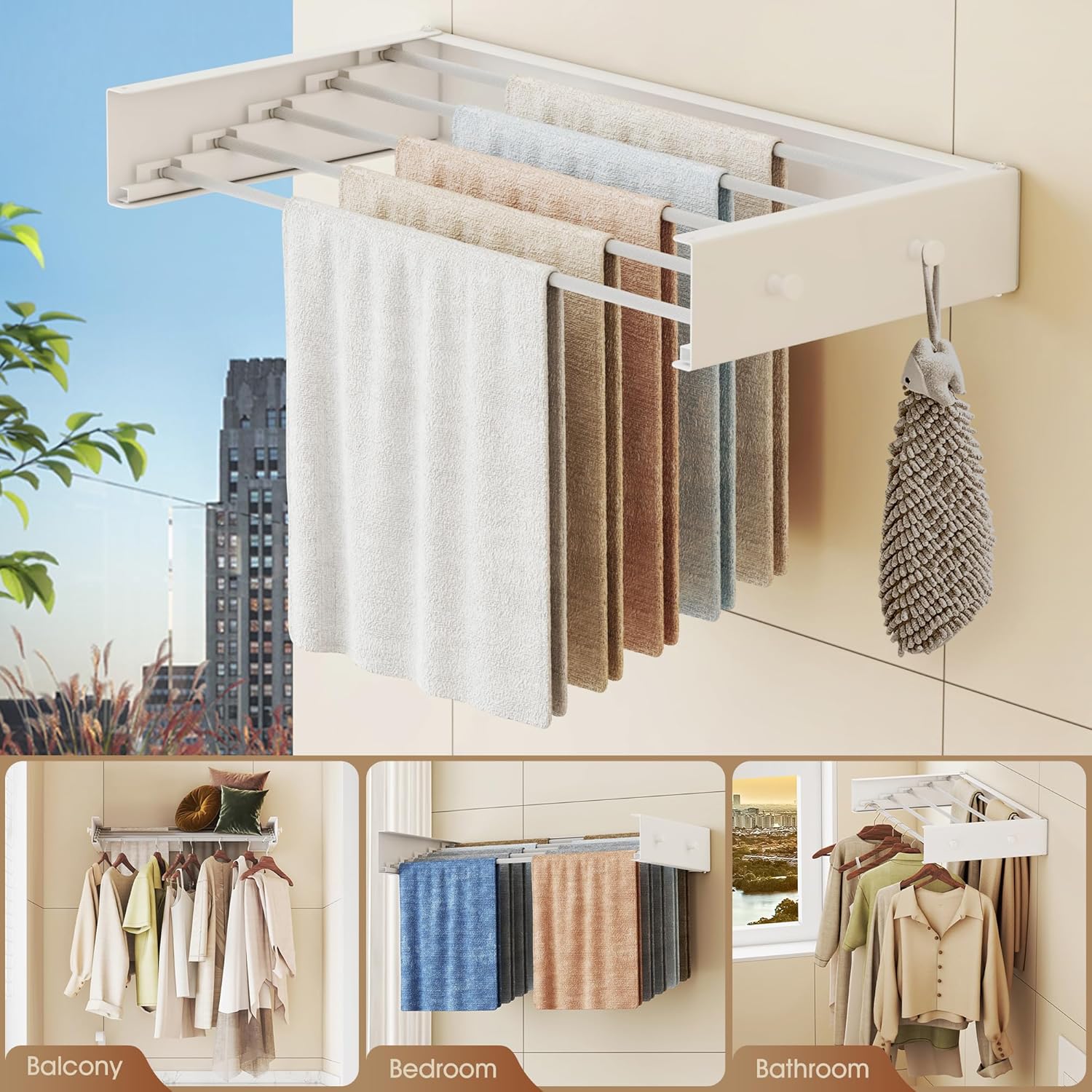 Upgrade Wall Mounted Clothes Drying Rack, 31.5 Inch, Foldable, Collapsible, Retractable, White - NestledHome