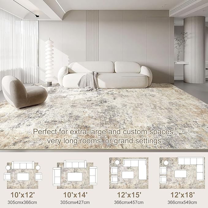 10x14 Area Rug Living Room Rugs - Washable Neutral Modern Abstract Soft Thin Large Rug Indoor Floor No Slip Rug Carpet for Bedroom Under Dining Table Home Office Decor - Golden Grey