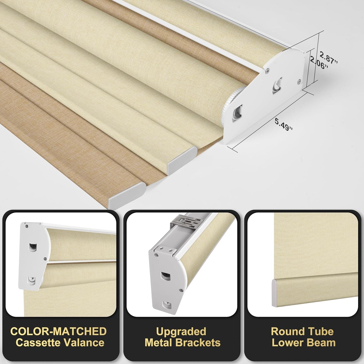 BERISSA Cordless Dual Roller Shades with Cassette Valance,Double Window Shades Blackout and Light Filtering Shades,Day and Night Roller Shades for Home Office Door.Linen Beige.72 W x 36" H