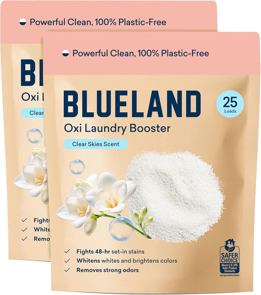 BLUELAND Oxi Laundry Booster Powder Refill 2-Pack, Clear Skies Scent, 50 Loads, 35.2 oz, Plastic-Free, Eco Friendly, Oxy Cleaner, Stain Remover - NestledHome