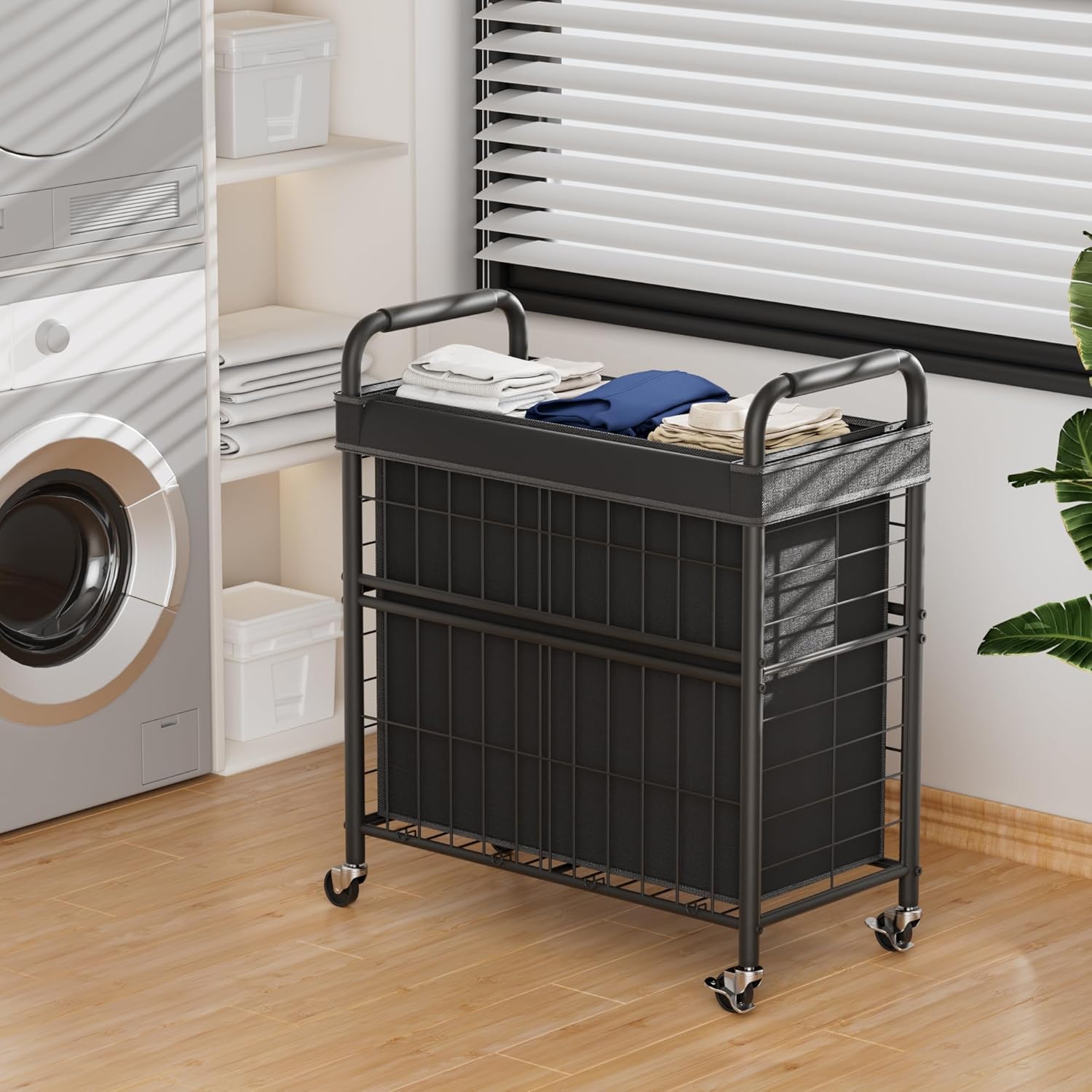 Laundry Hamper 3 Section, 145L Rolling Laundry Sorter Basket with Wheels, 3 Compartment Clothes Organizer Cart, Pull-Out Removable Bags for Laundry Room, Bathroom, Bedroom, Black - NestledHome
