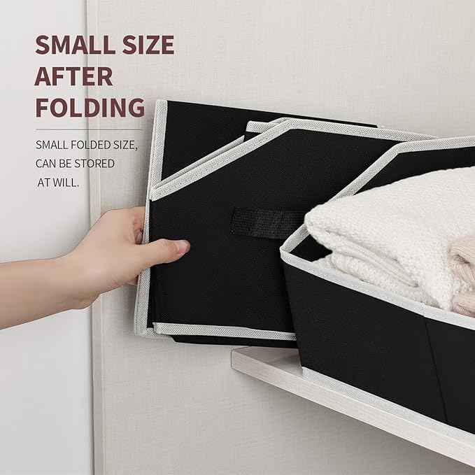 Cube Storage Bins - 6 Pack Trapezoid Storage Bins, Closet Organizers and Decorative Storage, Storage Baskets with Handle, Large Storage Basket for Home, Black