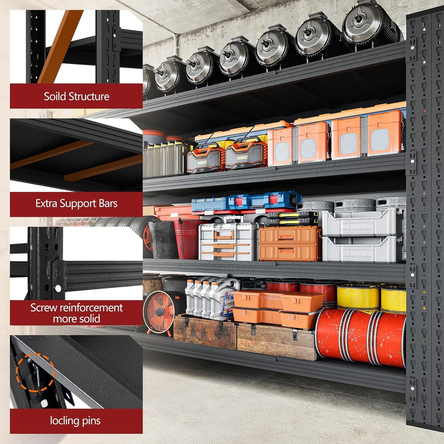 5000LBS Storage Shelves,71" W Garage Shelving Heavy Duty Metal Adjustable Garage Shelves, Shelving Units Industrial Shelving for Warehouse,71" W x 24" D x 69" H,Black - NestledHome
