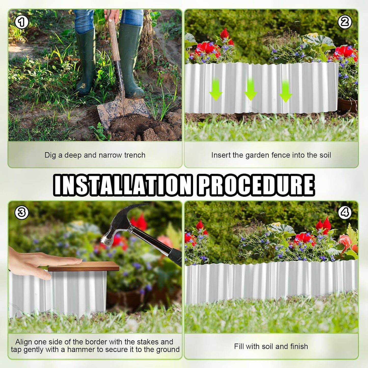 Corrugated Metal Garden Edging - 6 Inch X 10 FT Landscape Edging Border, Flexible Border for Garden Fence, Flower Bed, and Lawn (Silver)
