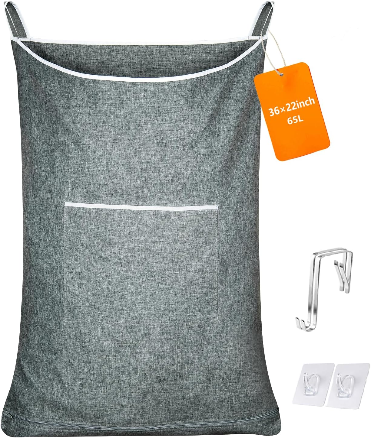 XL Door Laundry Hamper, Hanging Hamper with Large Openging, Hanging Laundry Hamper Storage Bag，Door hampers for Laundry of Home, Dorm, or Travel(Heather Grey, 36x22 Inch) - NestledHome