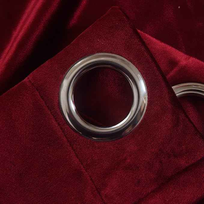 Cherry Home Set of 2 Heavy Velvet Flannel Blackout Window Curtains Drapes with Top Grommet Draperies Eyelet 52 Inches Wide by 120 Inches Long,Burgundy for Bedroom Living Room